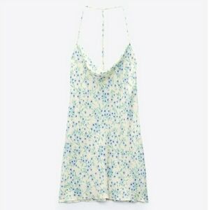 ZARA Draped Yellow Floral Print Mini Dress Size Medium